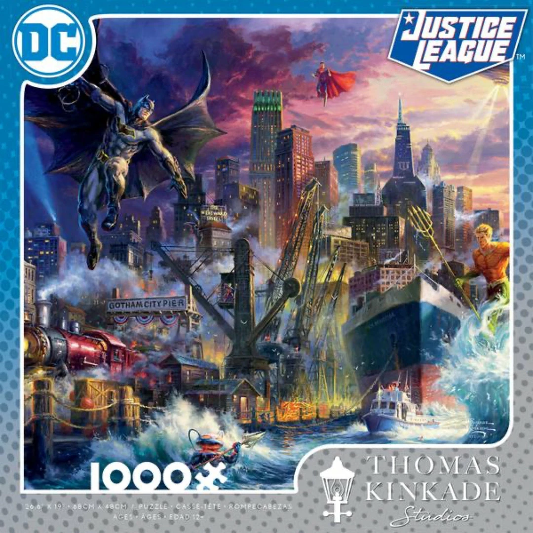 Best Sale 🎁 CEACO Company Thomas Kinkade: DC Justice League - Showdown At Gotham Pier 1000pc Puzzle Toys & Figures 😉 3 CEACO Company Thomas Kinkade: DC Justice League - Showdown At Gotham Pier 1000pc Puzzle Toys & Figures