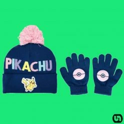 Bioworld Pokemon: Pikachu Youth Beanie Pink Pom & Gloves Combo Merch